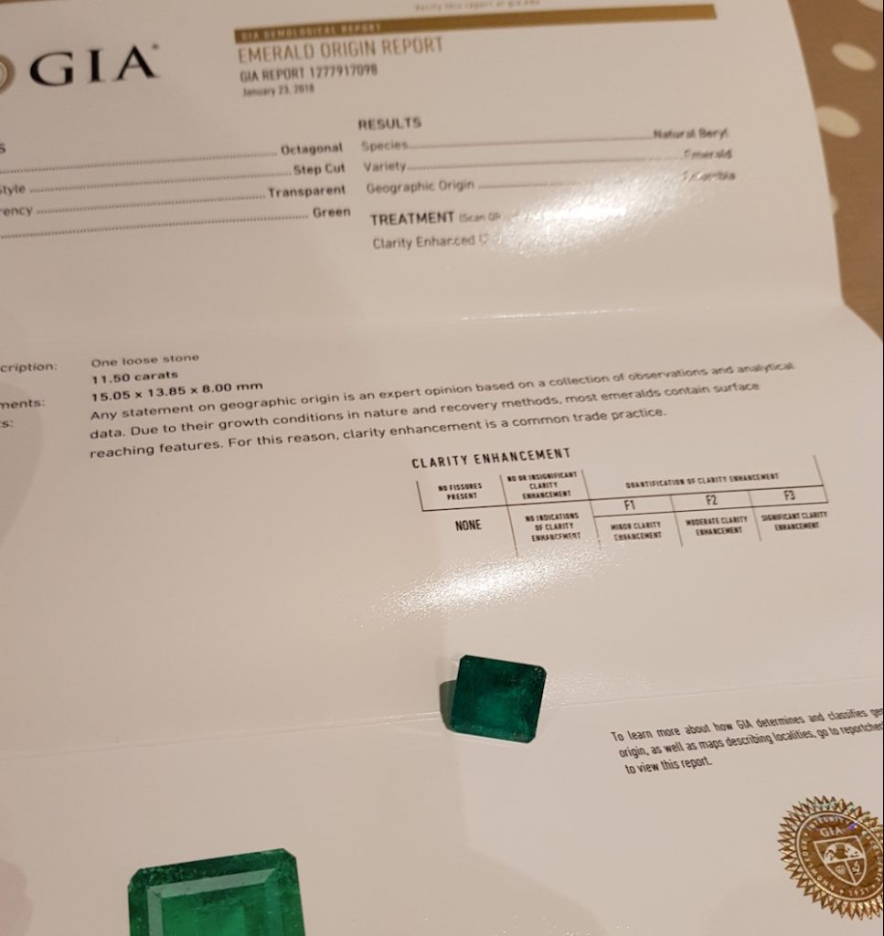 Emerald and GIA certificate
