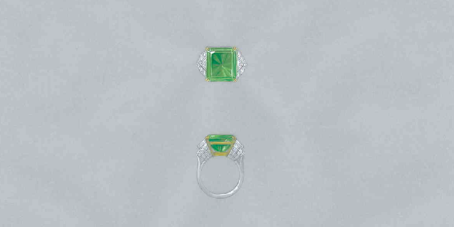 Colombian emerald ring painted design