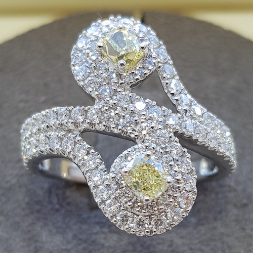 Fancy yellow diamond 'toi et moi' platinum cocktail ring