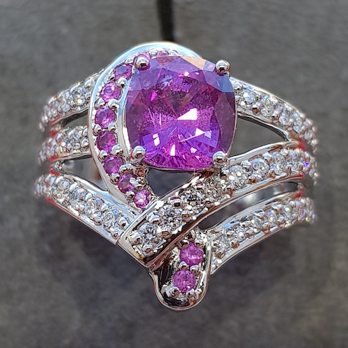 Pink sapphire and diamond platinum cocktail ring 