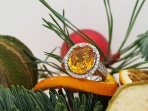 Yellow sapphire and diamond ring