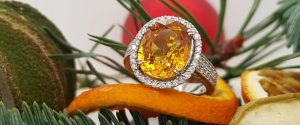 Yellow sapphire and diamond ring