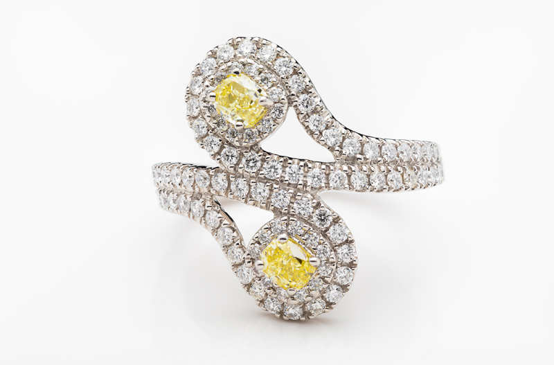 Fine yellow diamond and diamond ring